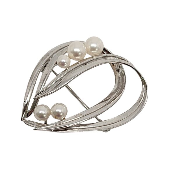 Mikimoto Sterling Silver Pearl Double Loop Pin/Brooch #14648 - Picture 6 of 9
